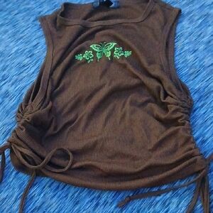 Brown Ruched Crop Tank Top